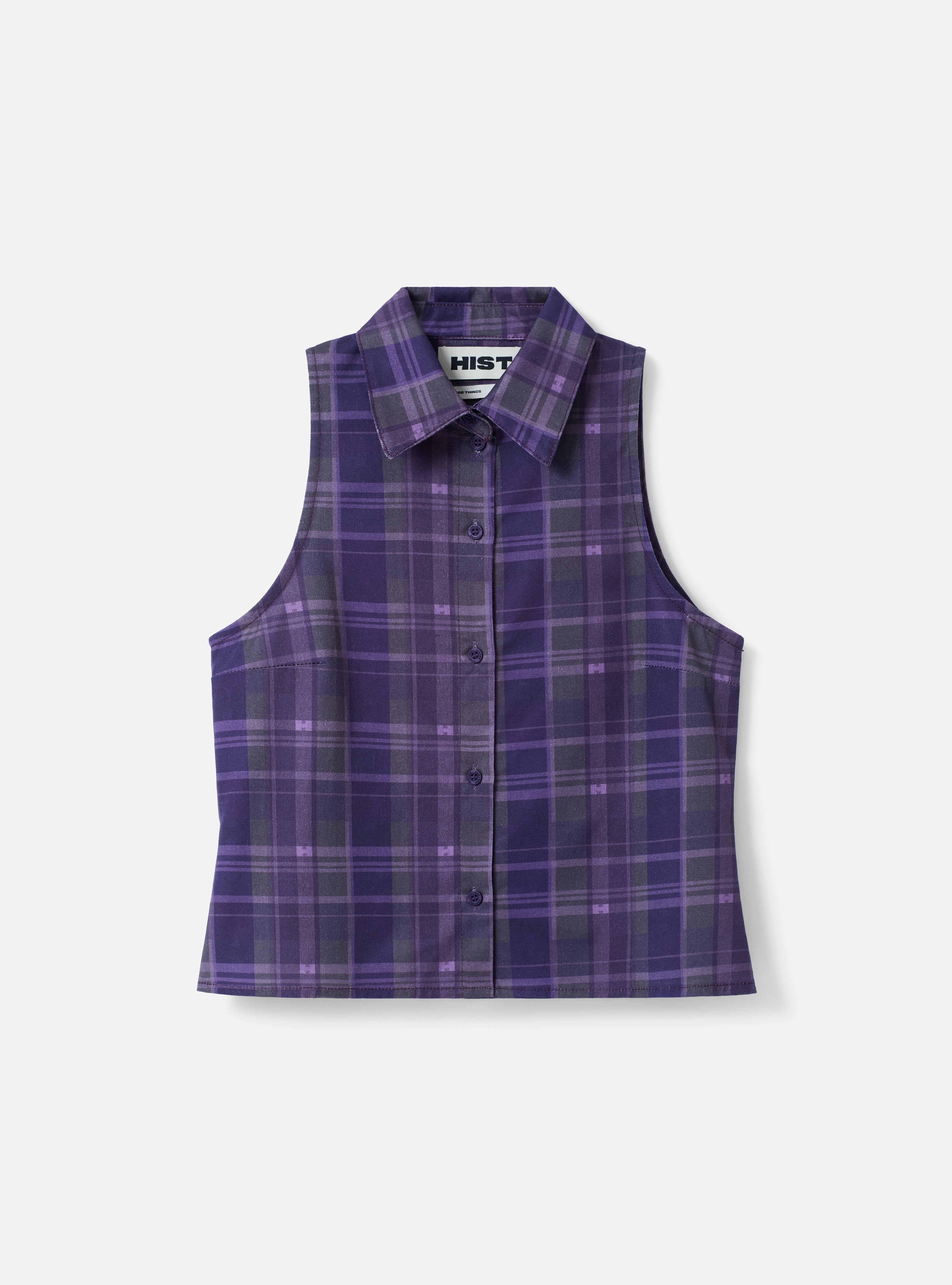 Blusa sem manga estampa xadrez | roxo