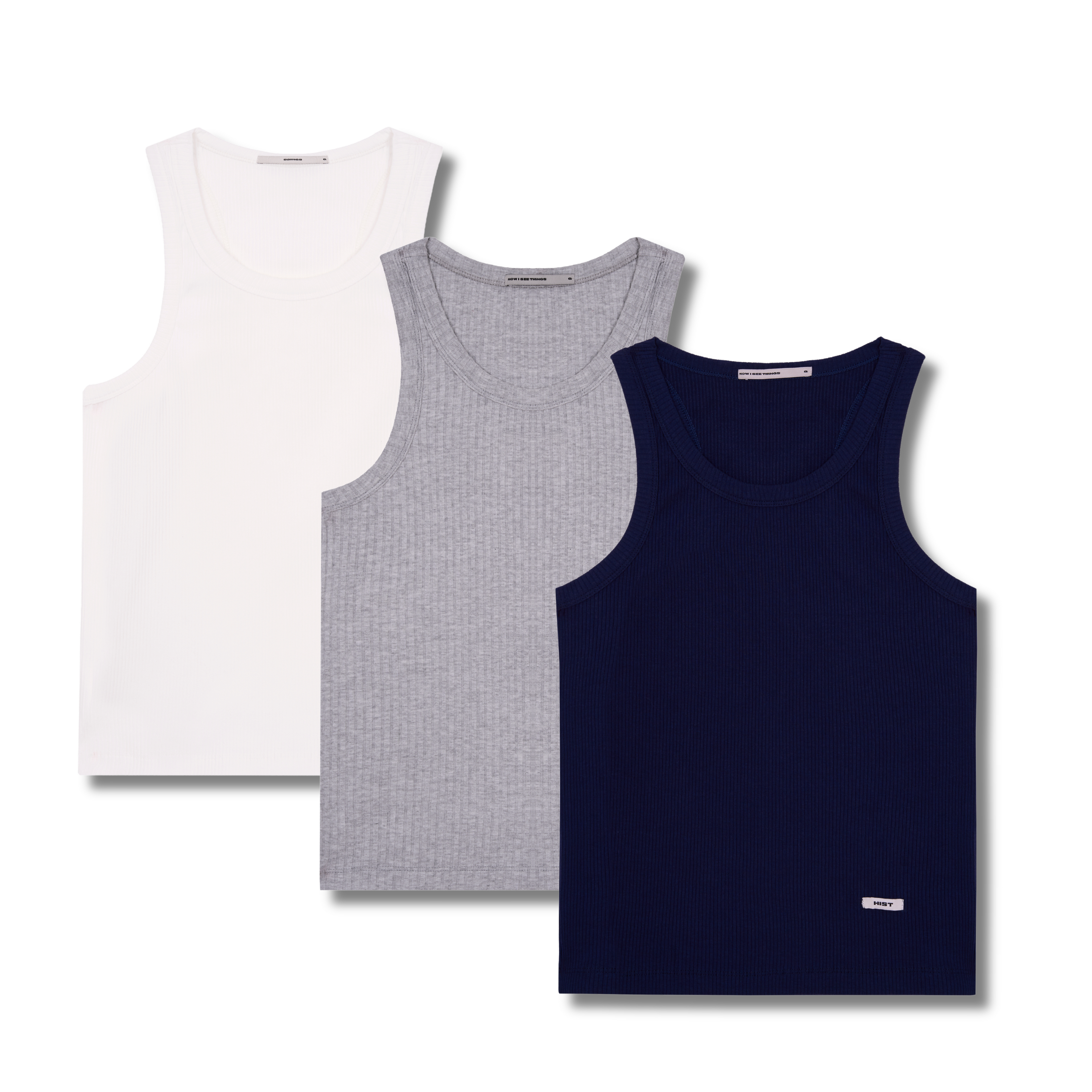 Combo regata canelada | azul marinho + cinza mescla + off white
