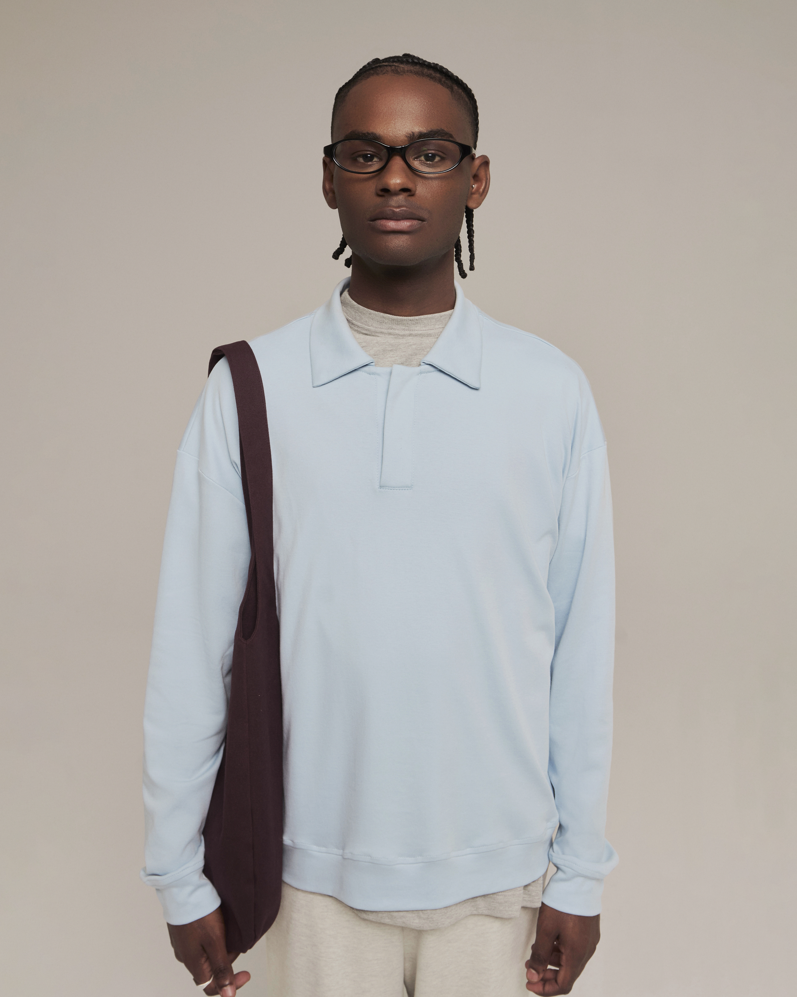 Camisa polo de malha manga longa | azul claro