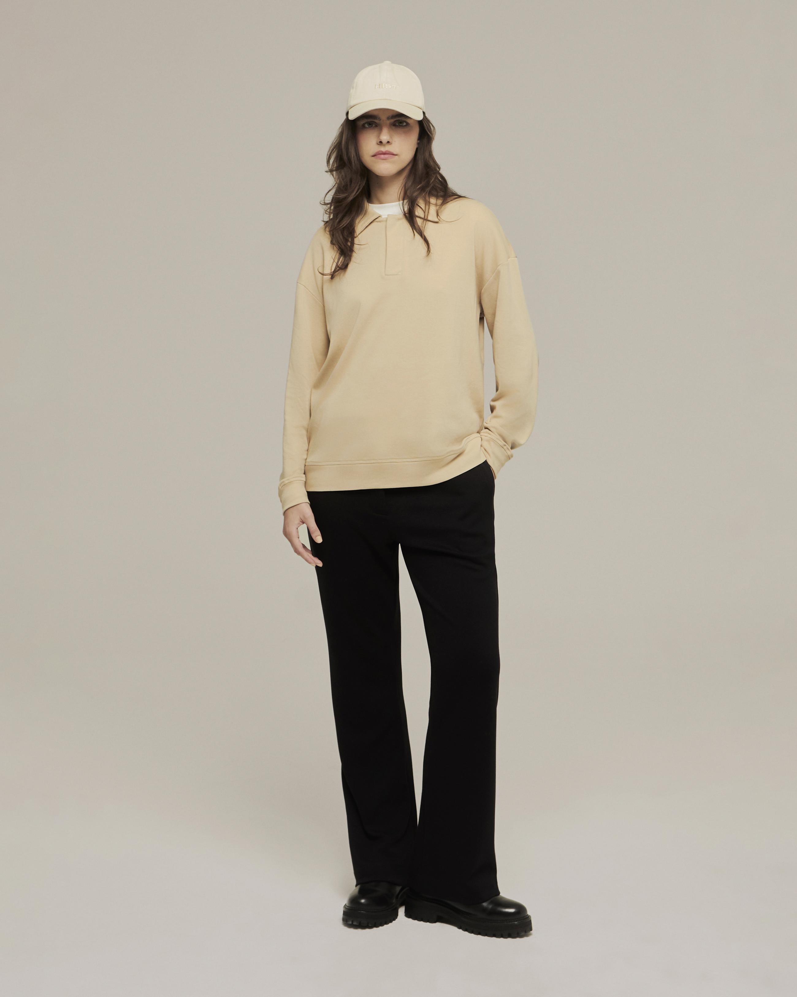 Camisa polo de malha manga longa | areia