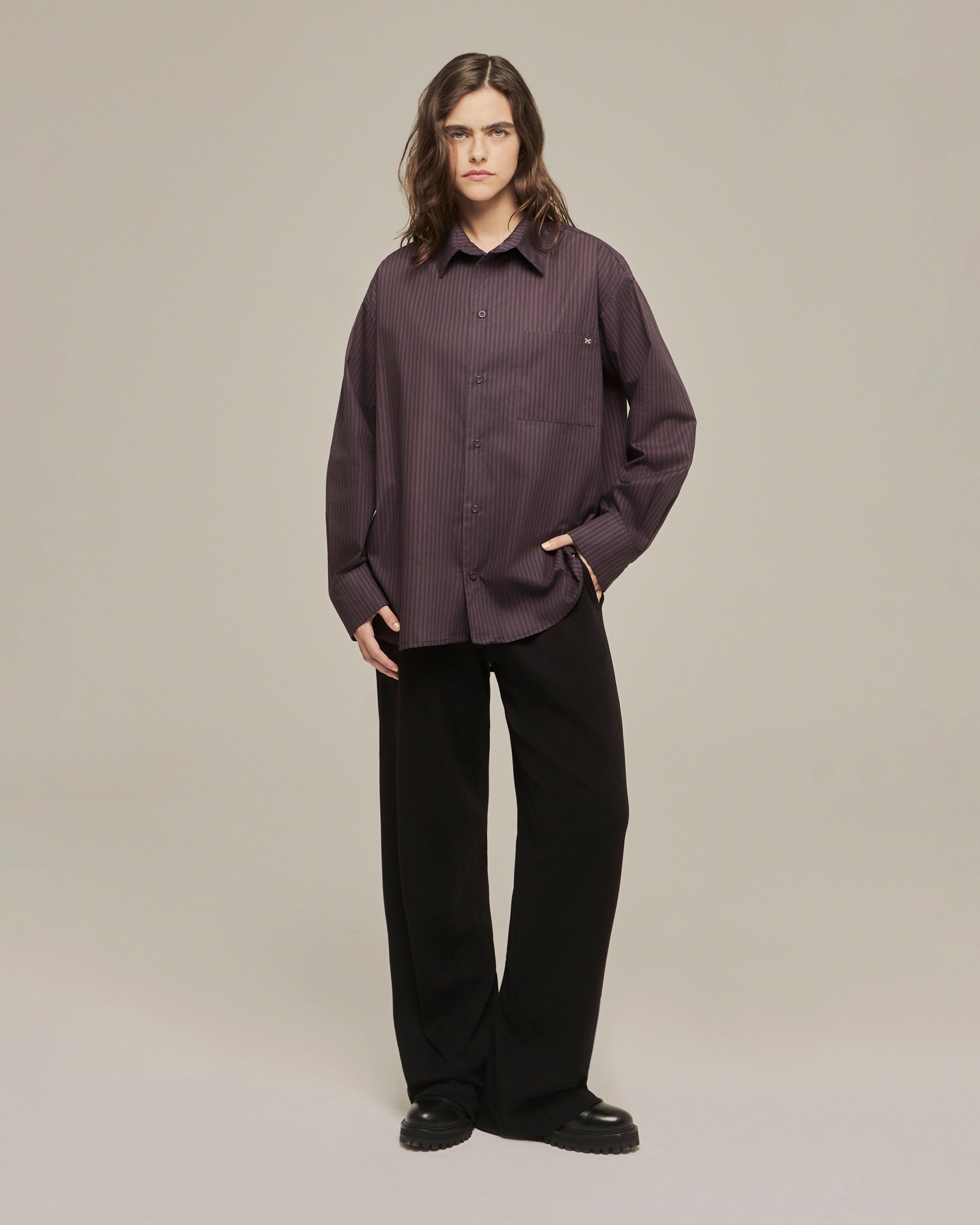 Camisa manga longa listrada | Roxa