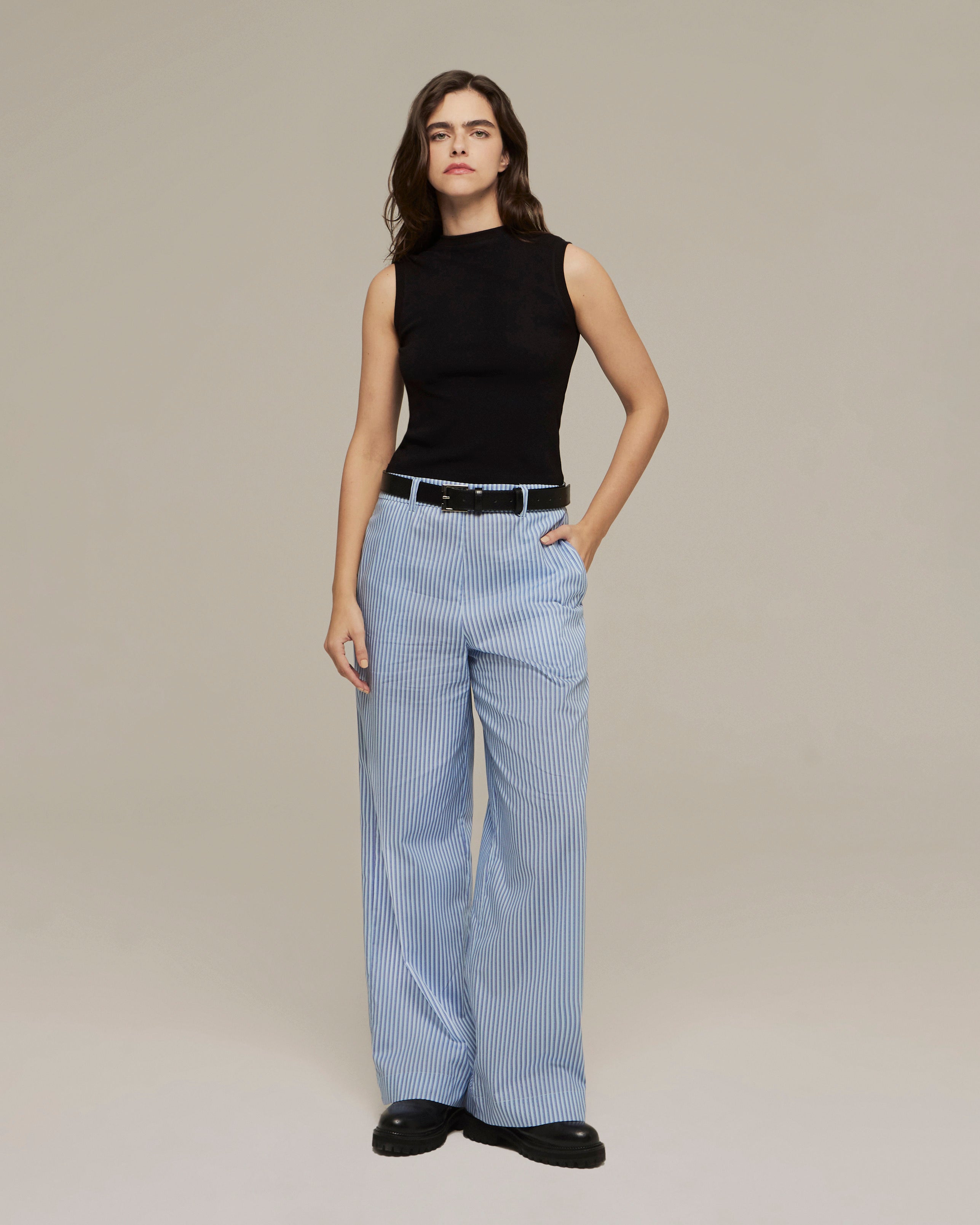 Calça reta loose fit com estampa listrada | Azul
