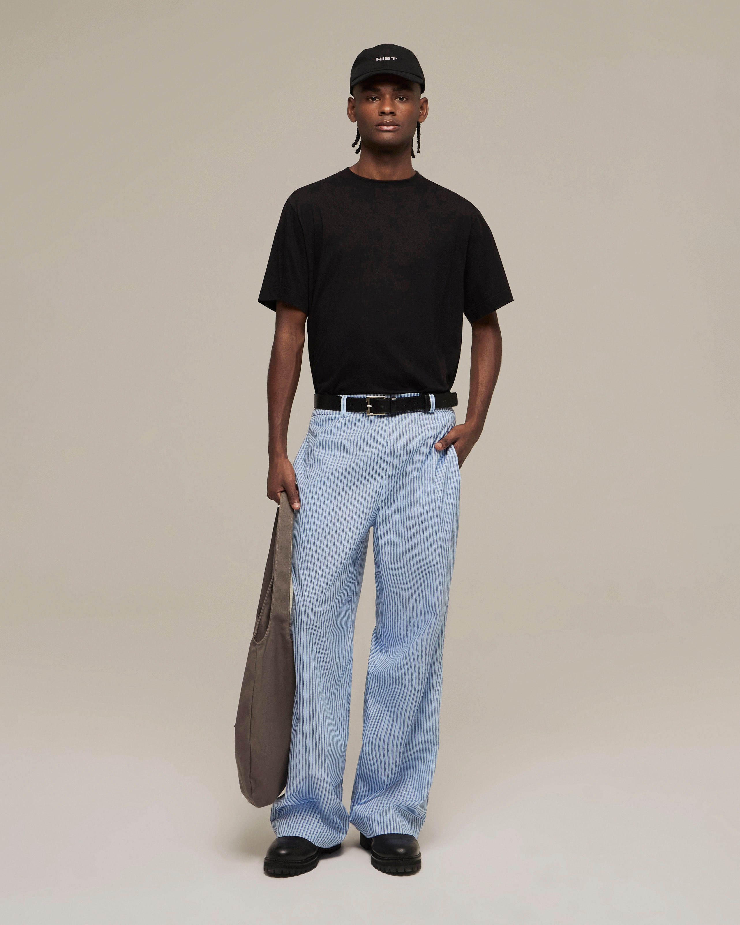 Calça reta loose fit com estampa listrada | Azul
