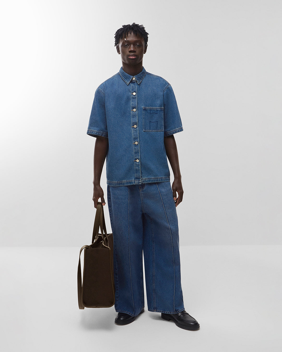 Camisa manga curta jeans lavagem vintage