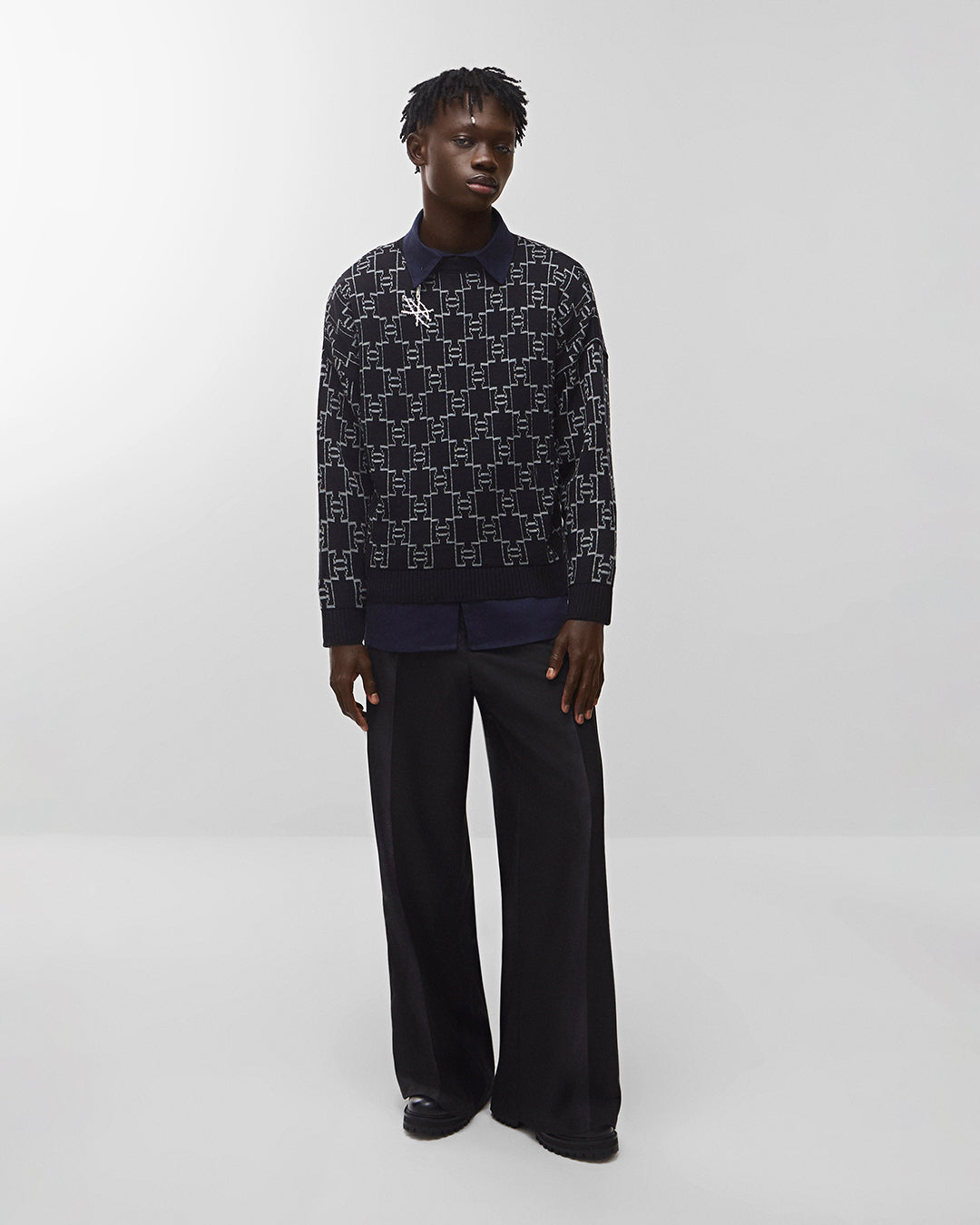 Suéter tricot monograma | preto