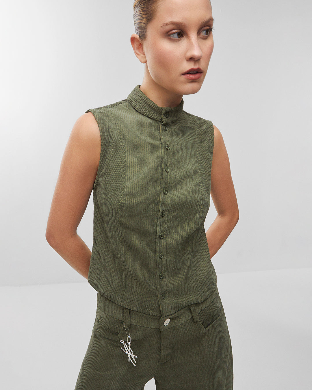 Blusa de cotelê slim fit | verde