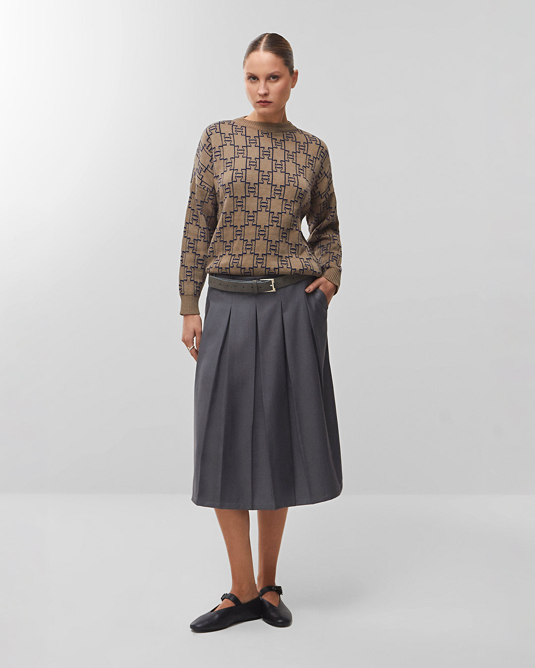 Suéter tricot monograma | marrom