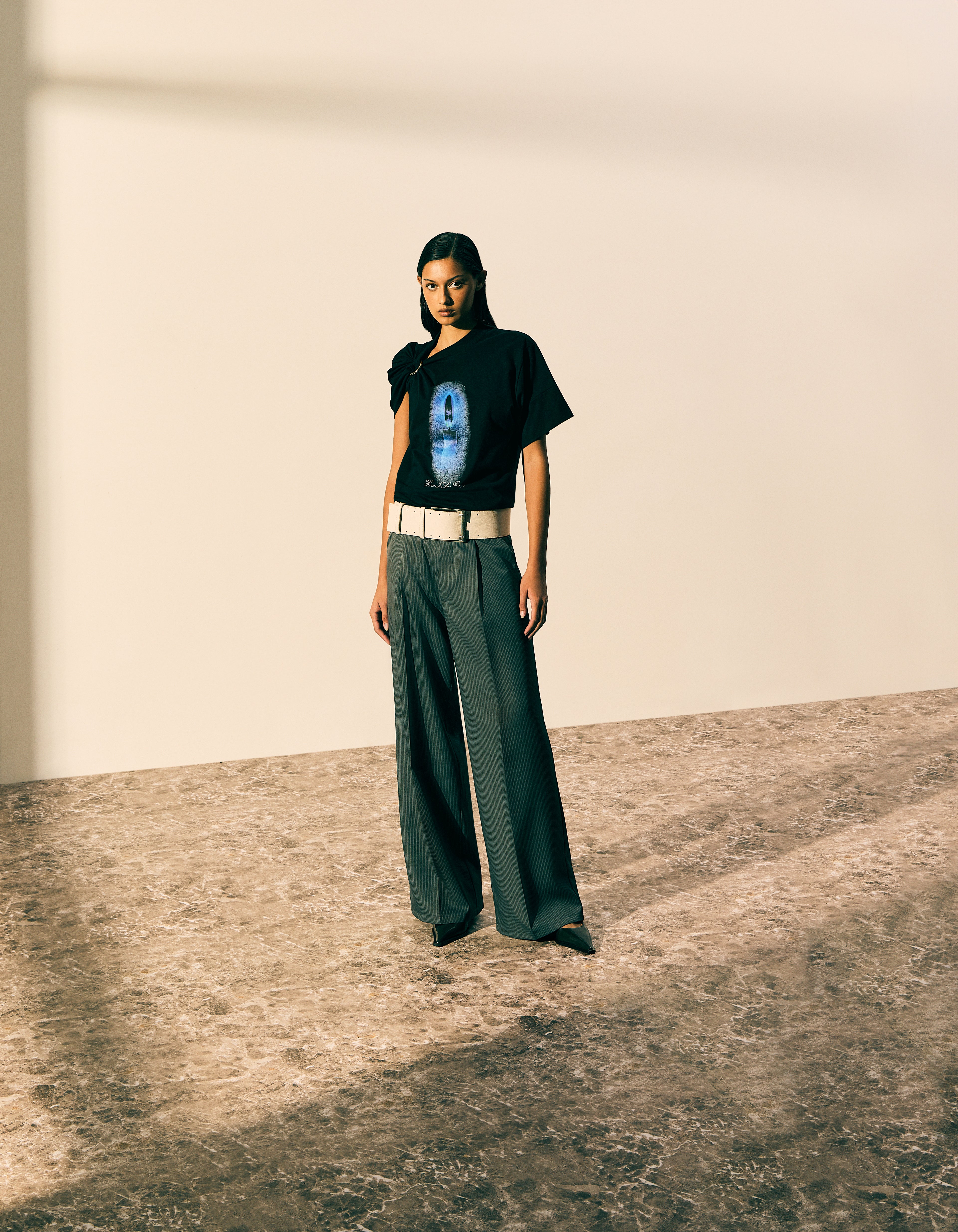 Cinto largo fivela H de couro | Off-white
