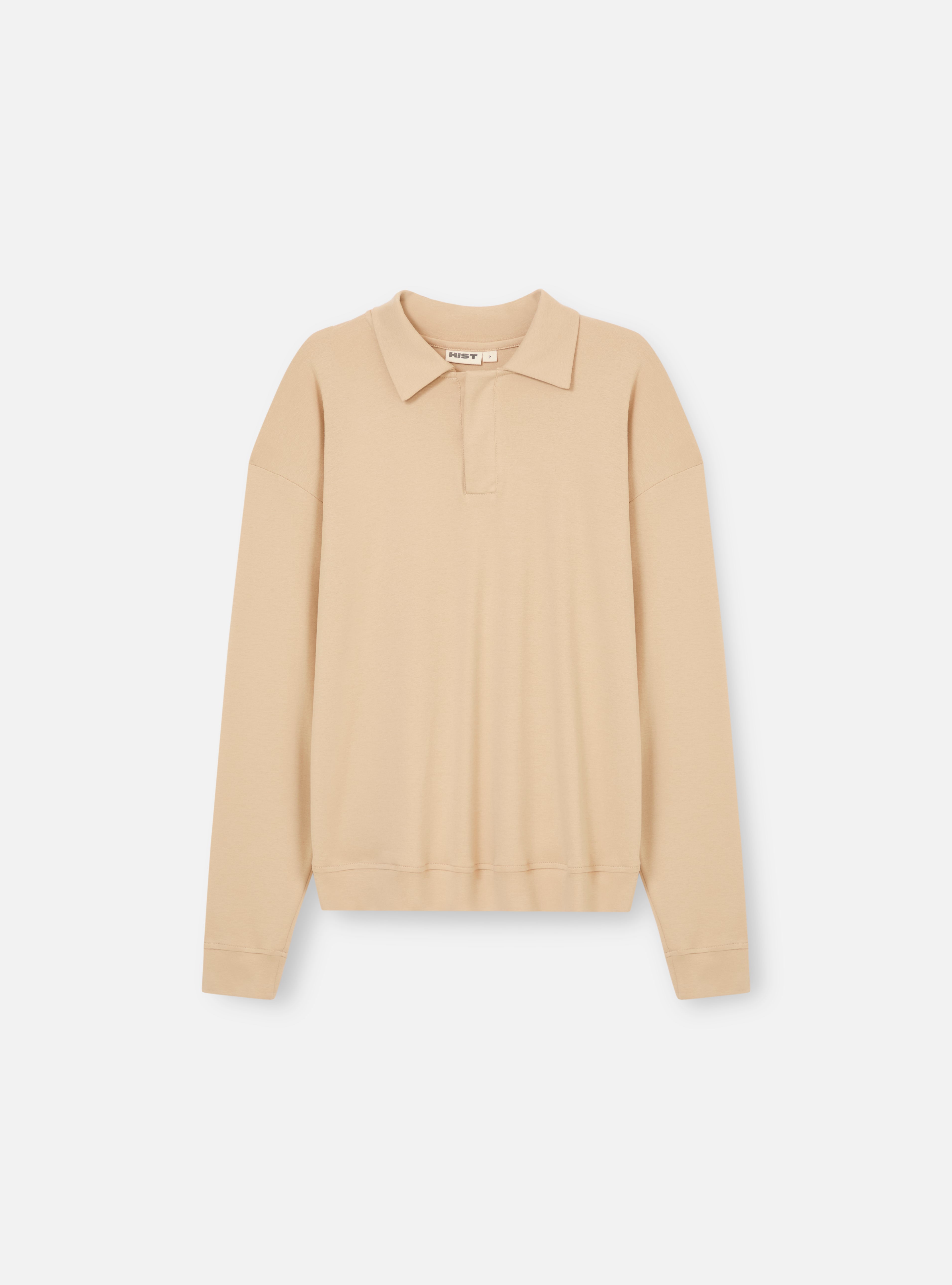 Camisa polo de malha manga longa | areia