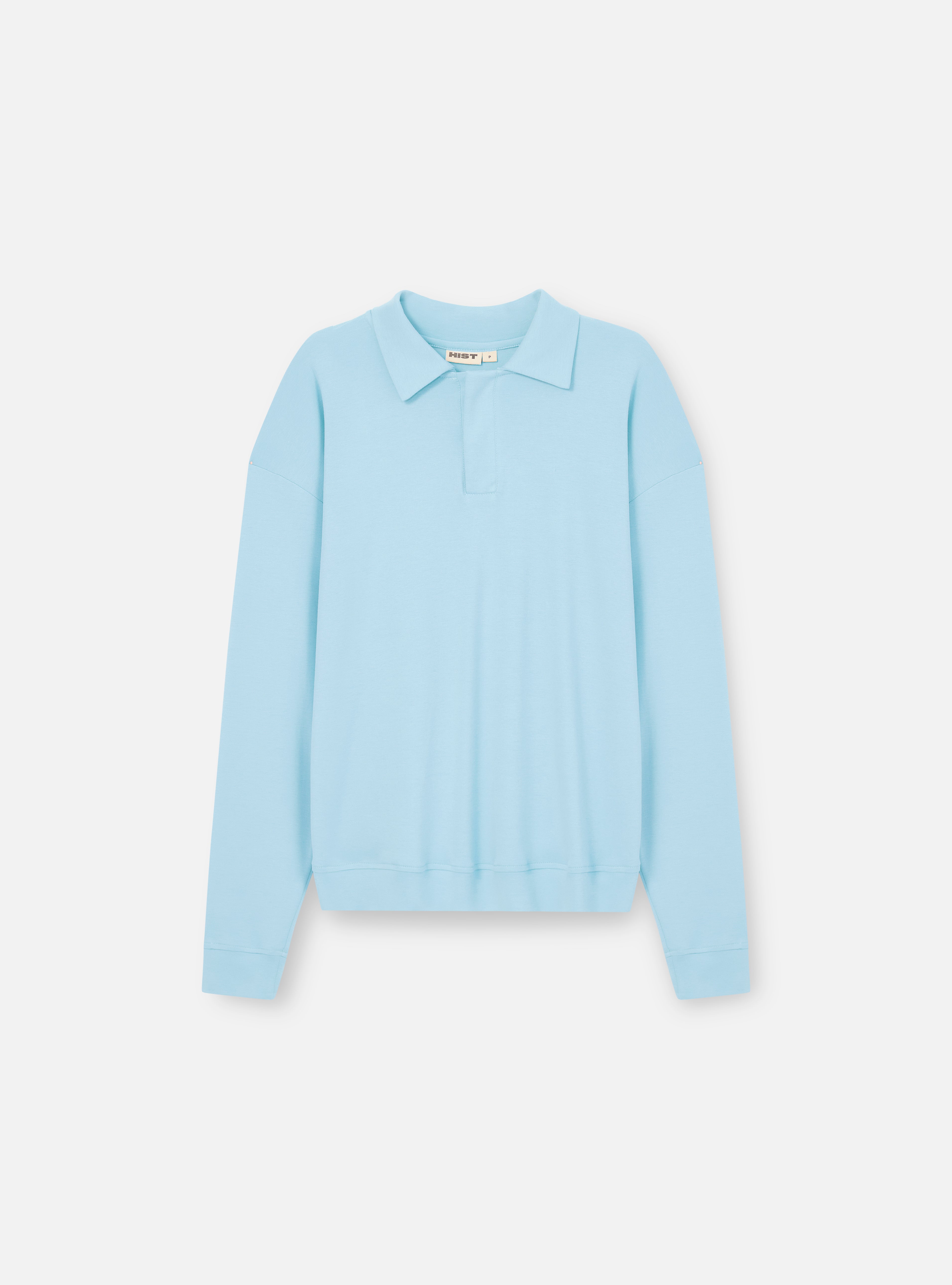 Camisa polo de malha manga longa | azul claro