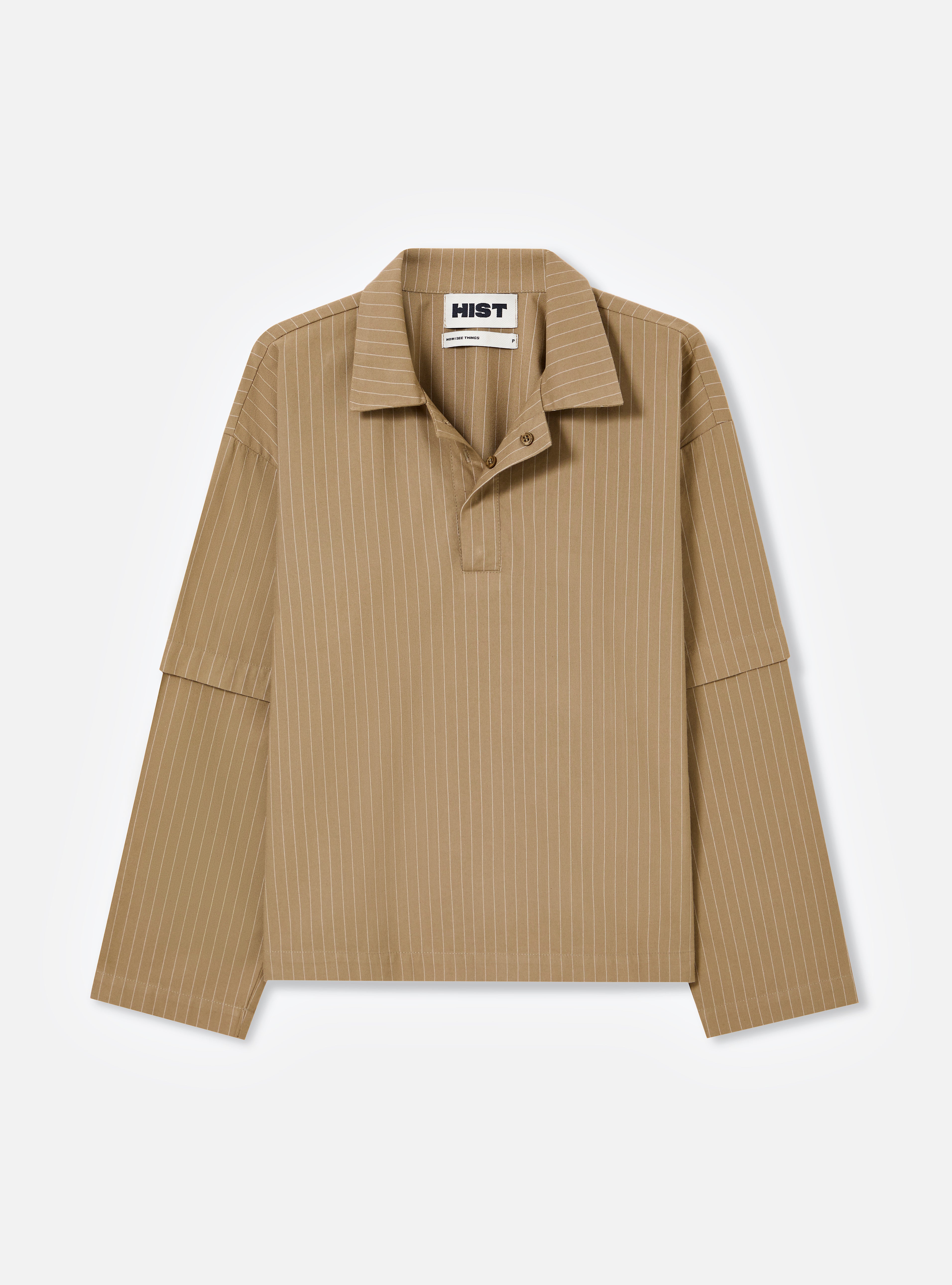 Camisa polo com manga dupla estampa risca de giz | cáqui