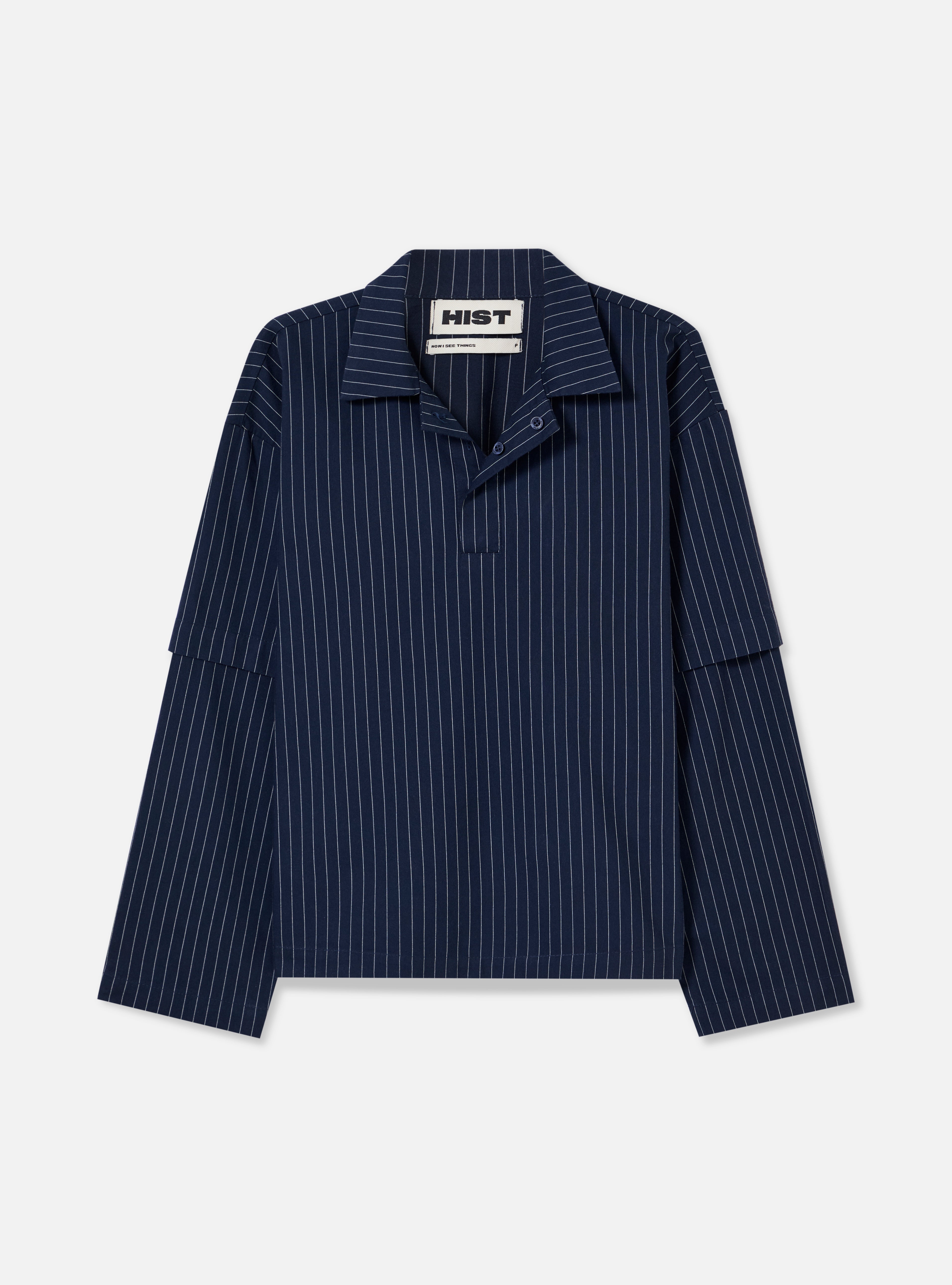 Camisa polo com manga dupla estampa risca de giz | azul marinho