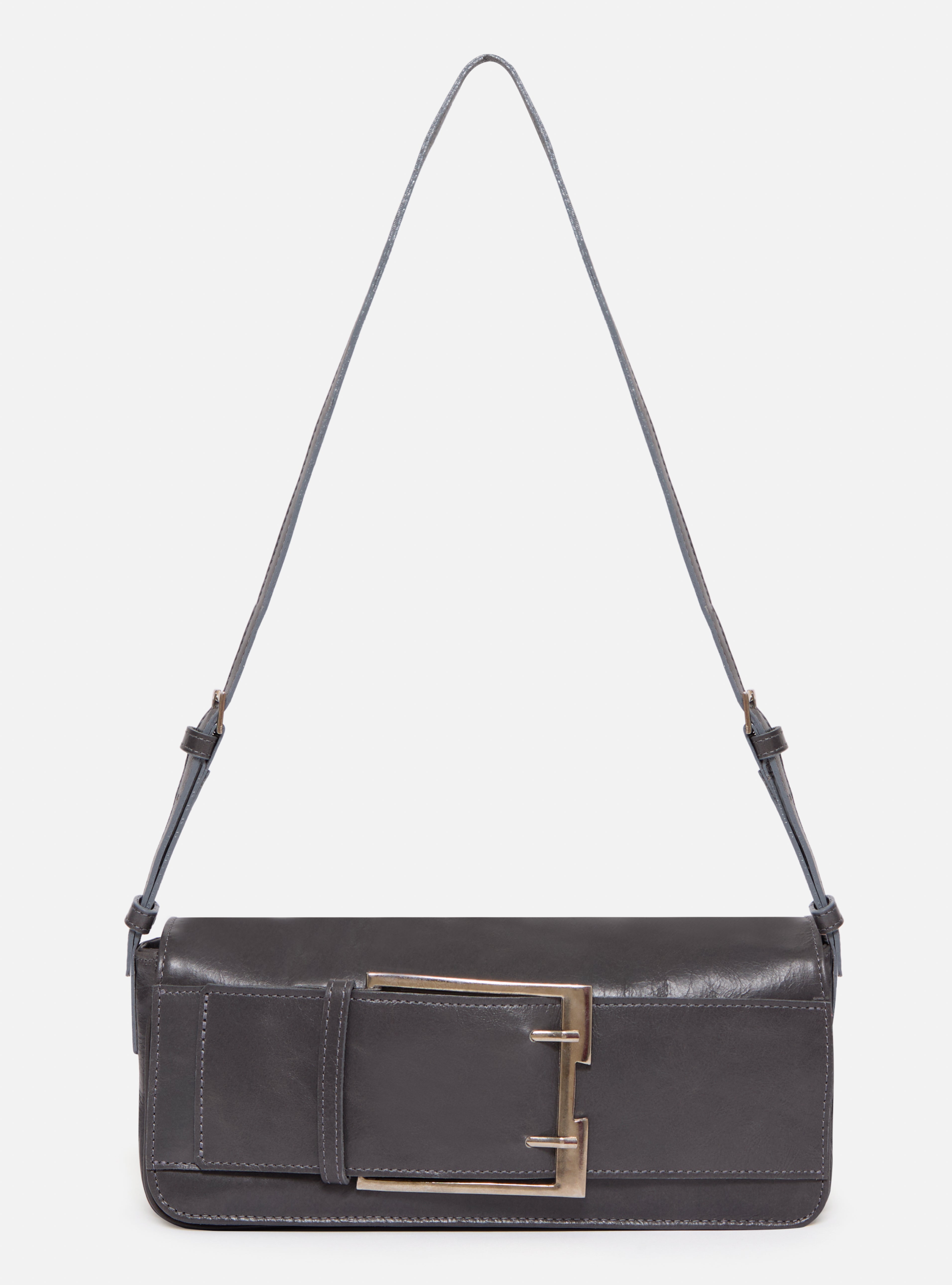 Bolsa fivela h de couro | chumbo