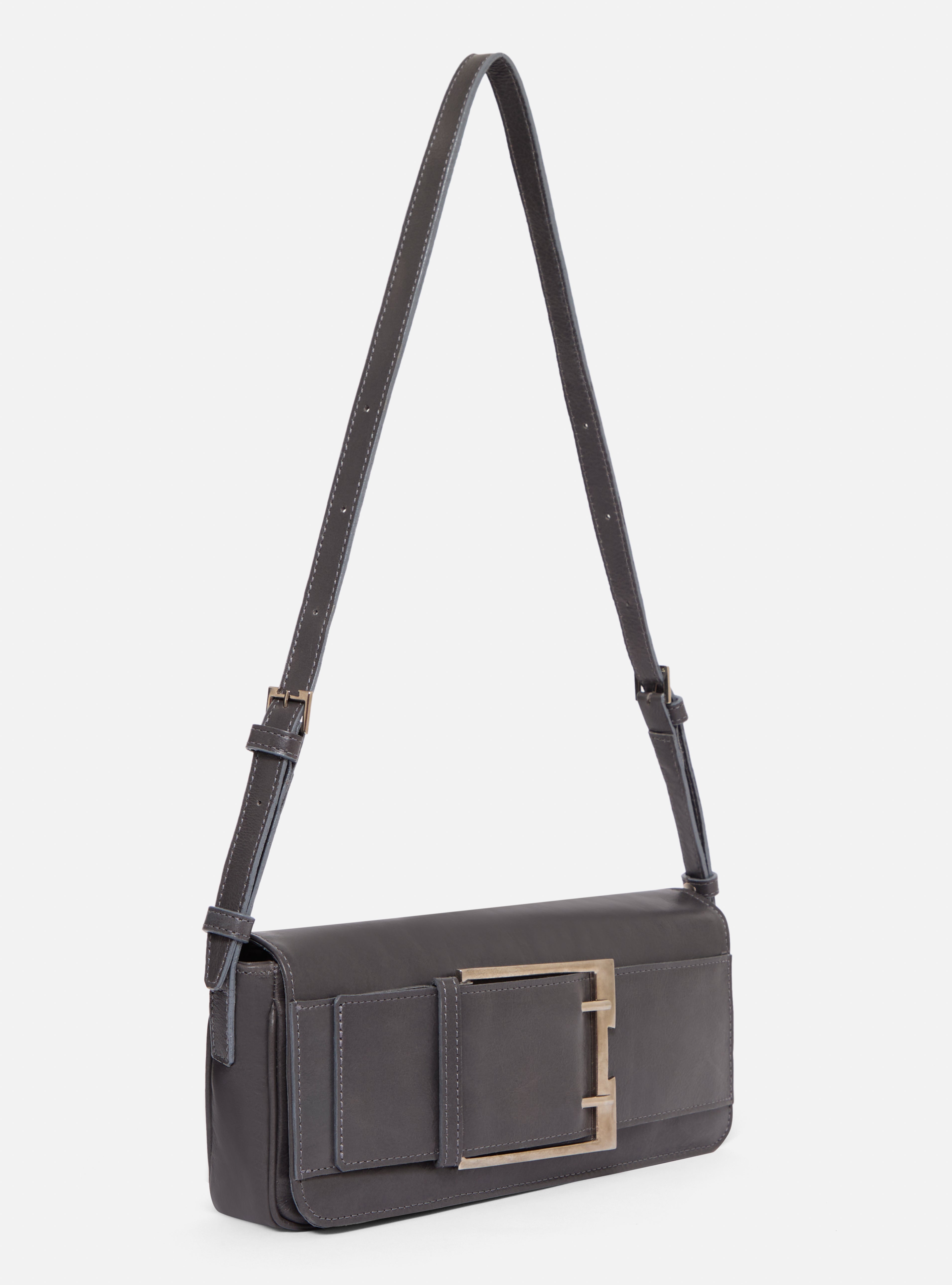 Bolsa fivela h de couro | chumbo