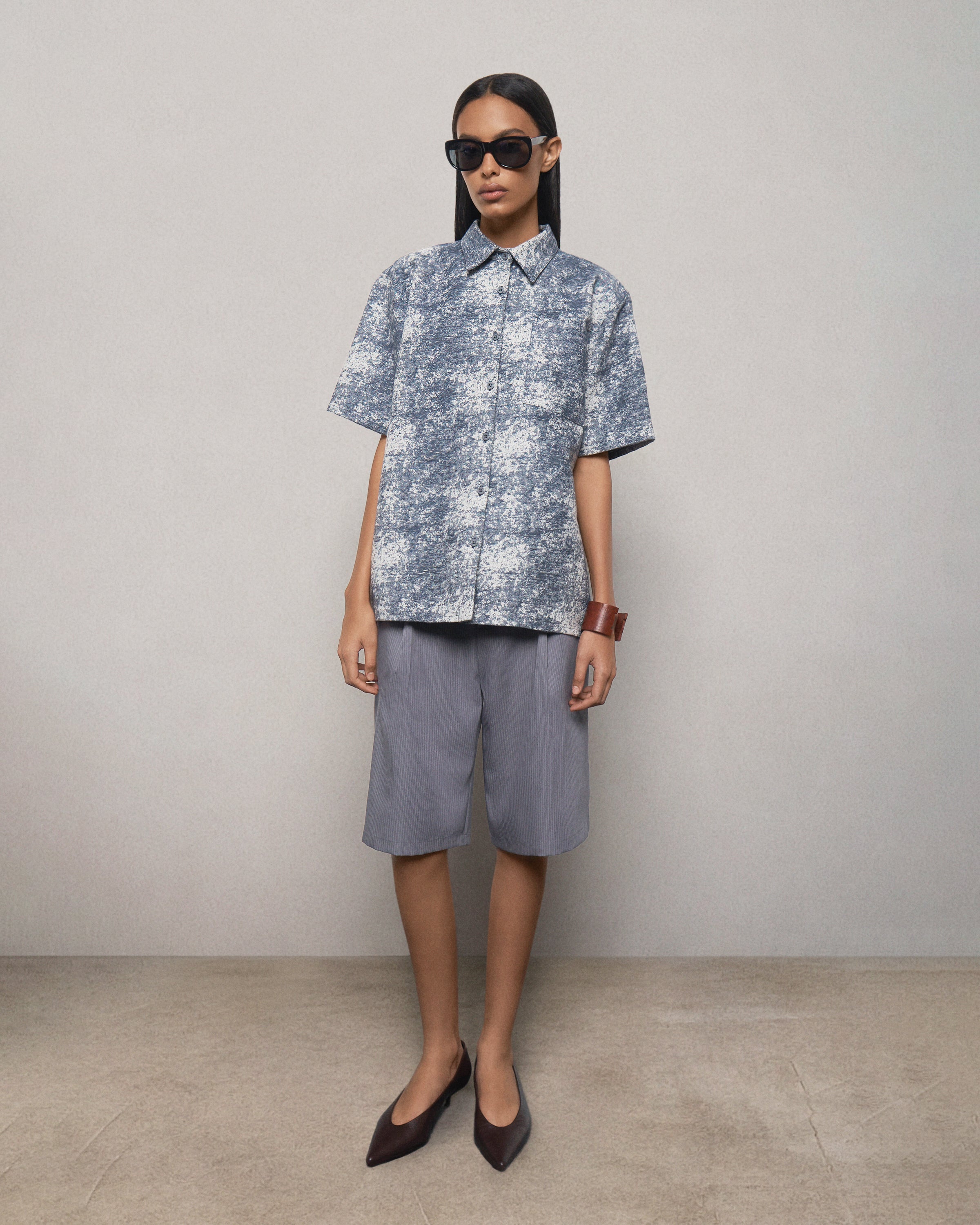 CAMISA JACQUARD MANGA CURTA | AZUL
