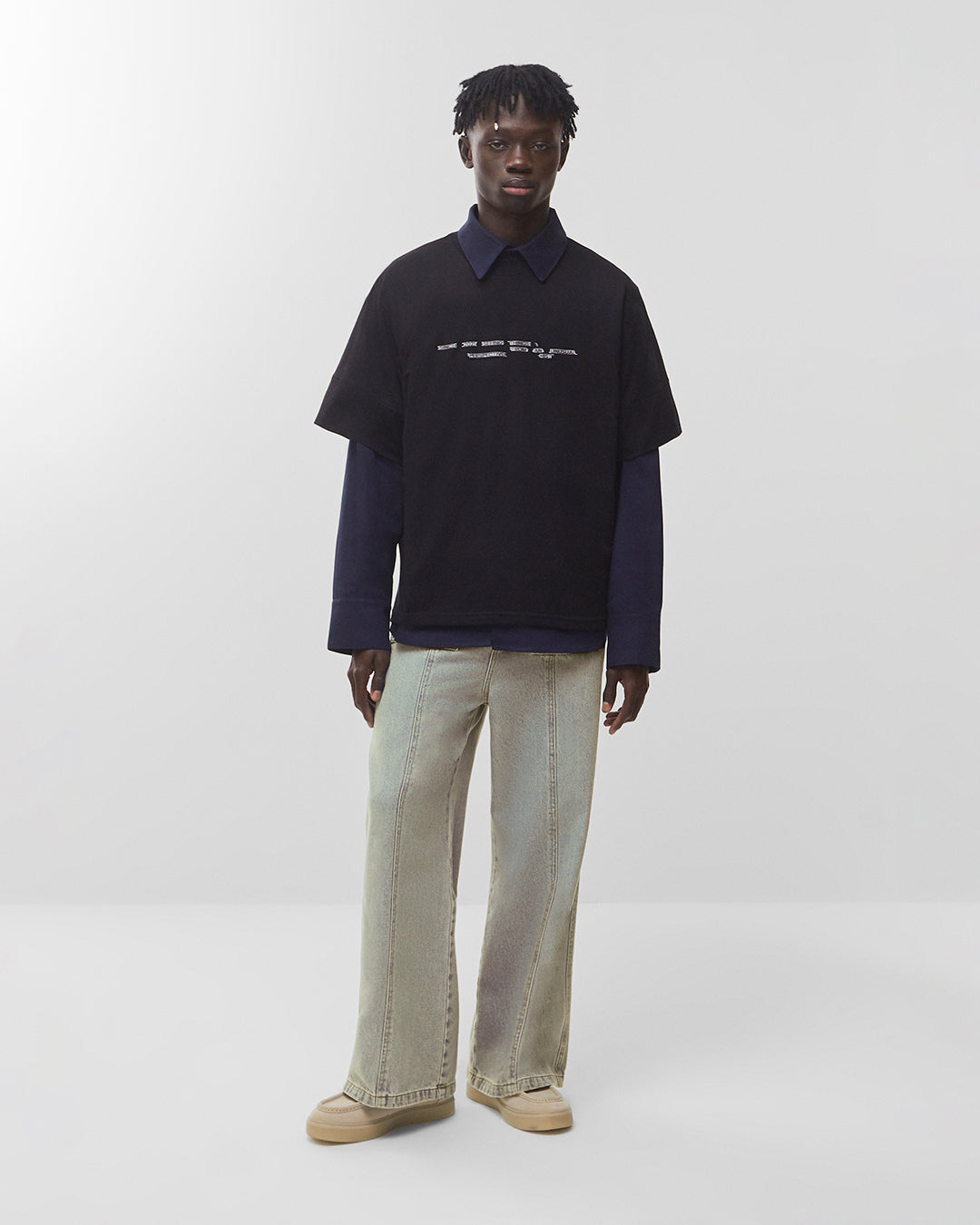 Calça jeans wide leg lavagem dirty