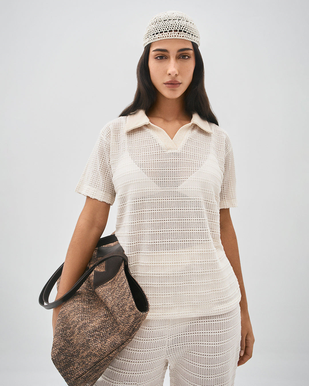 Camisa polo de tricot off white