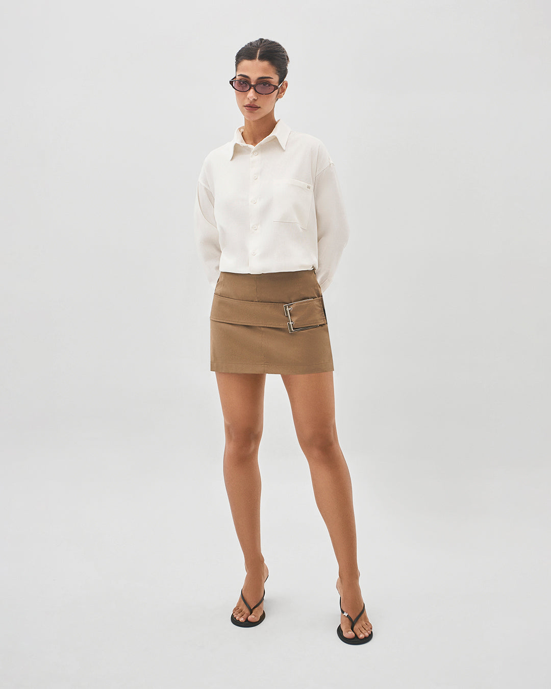 Short saia fivela H marrom