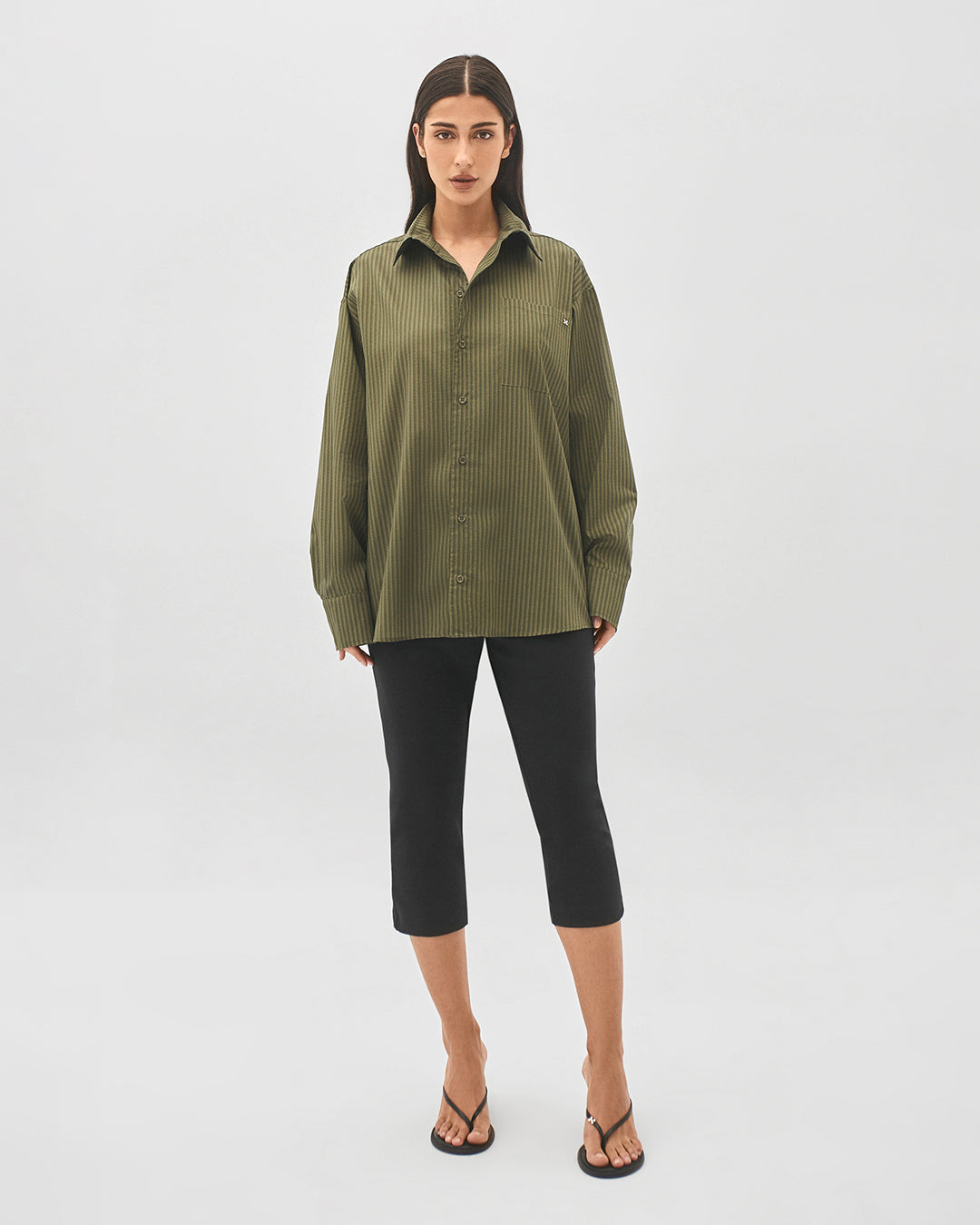 Camisa manga longa estampa listrada verde