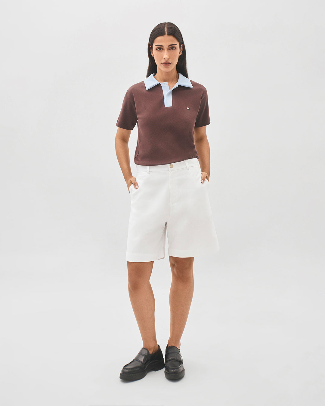 Camisa polo bicolor marrom