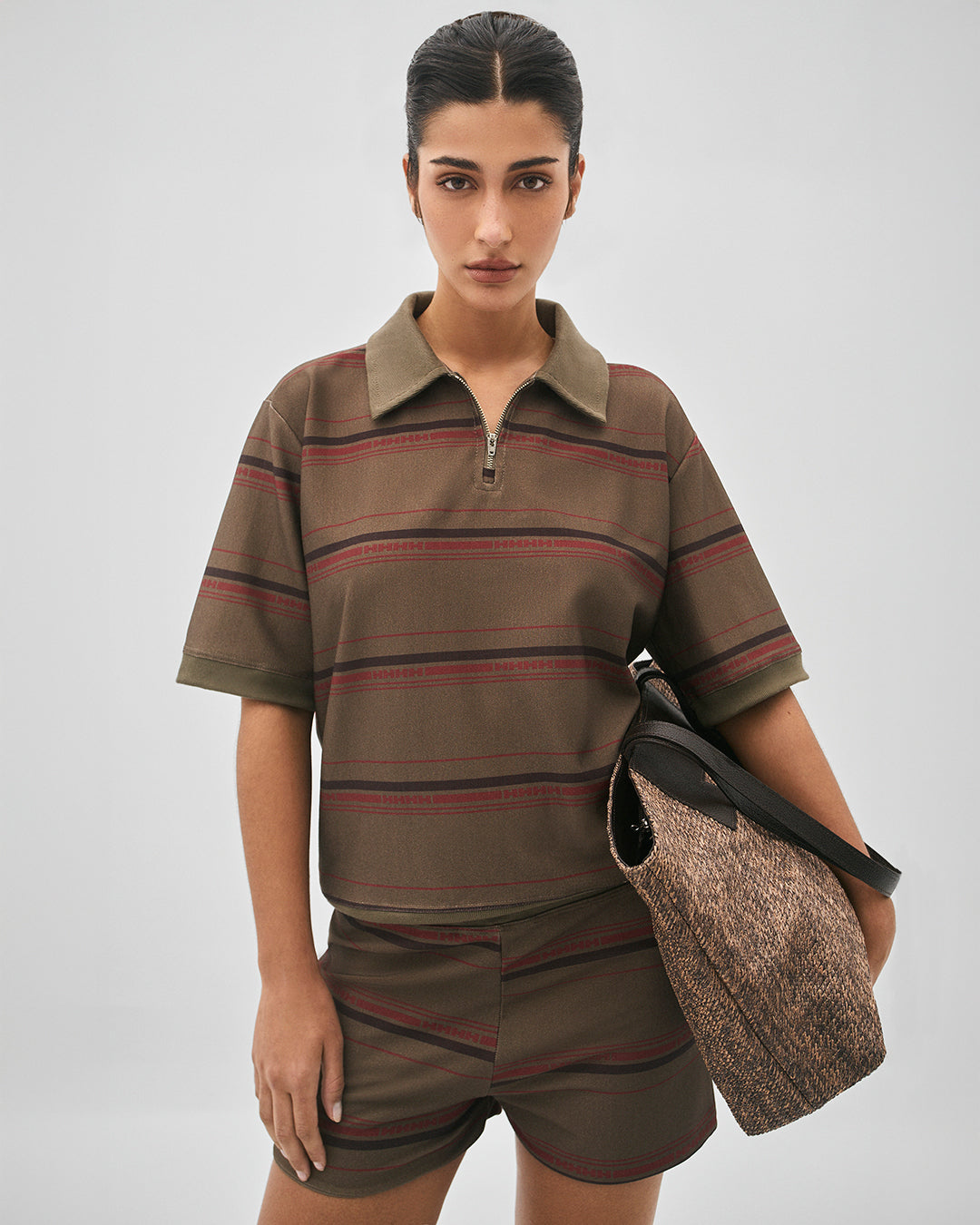 Camisa polo de malha listrada horizontal