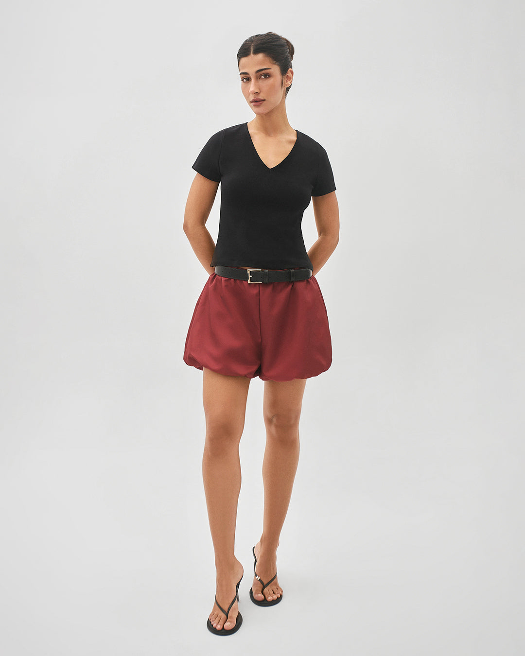 Short curto balonê bordô