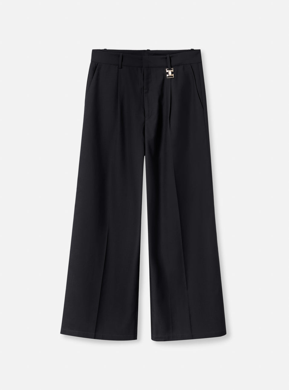 Calça alfaiataria wide leg preta – vista frontal estúdio