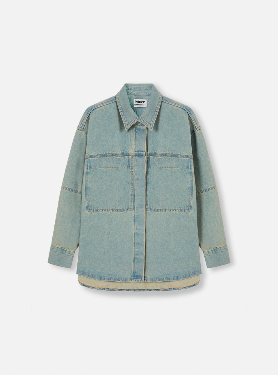 Camisa jeans oversized manga longa lavagem dirty