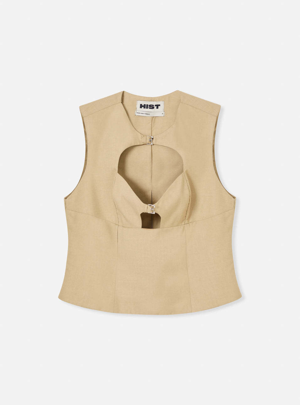 Blusa sem manga fivela H alfaiataria areia