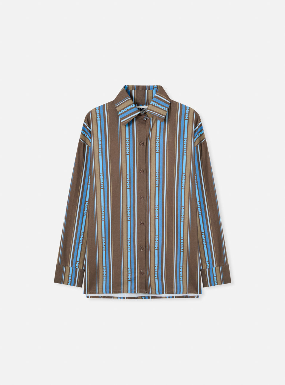 Camisa de botão regular fit listrada azul e marrom