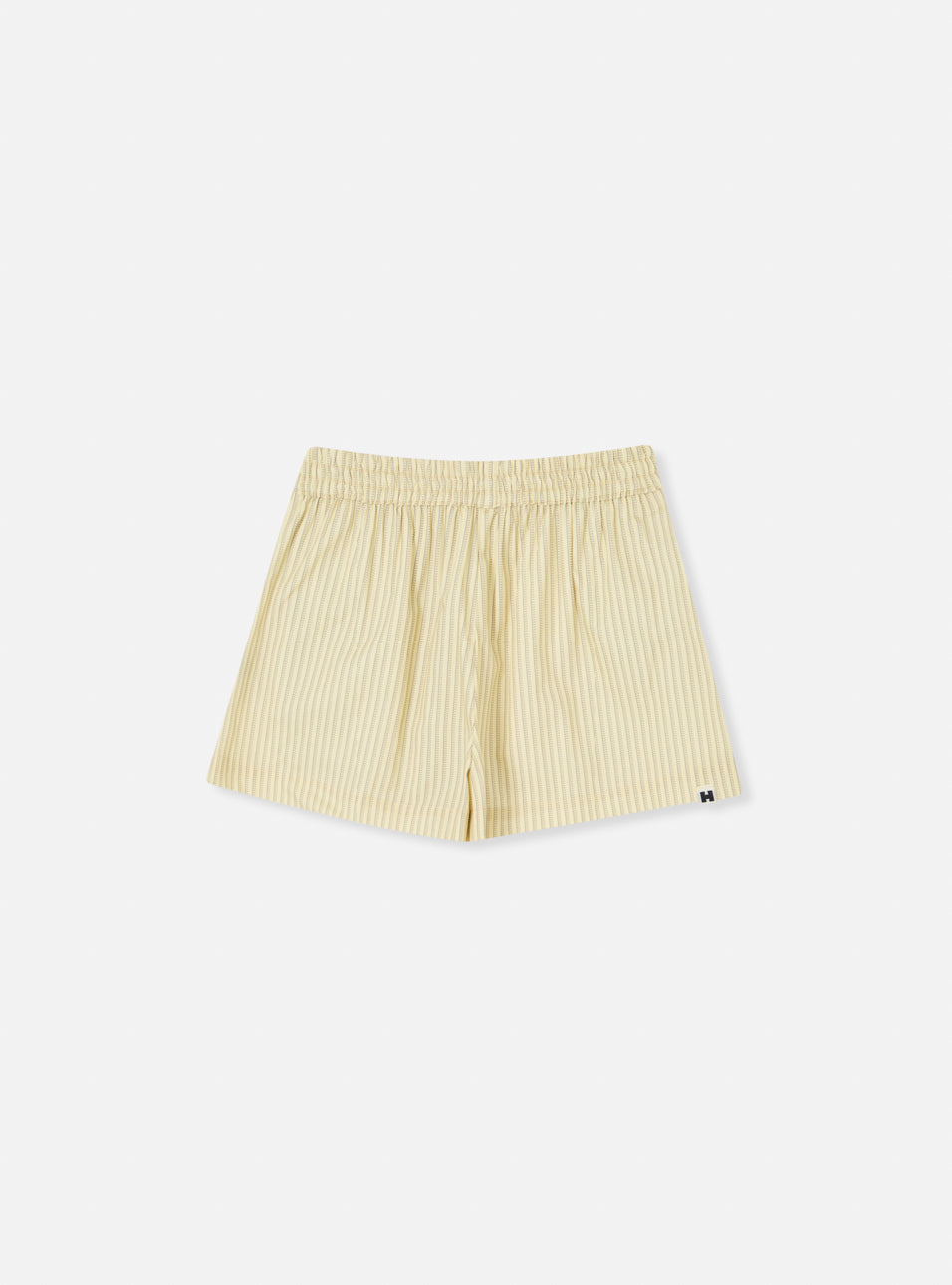 Short cós elástico estampa listrada amarelo