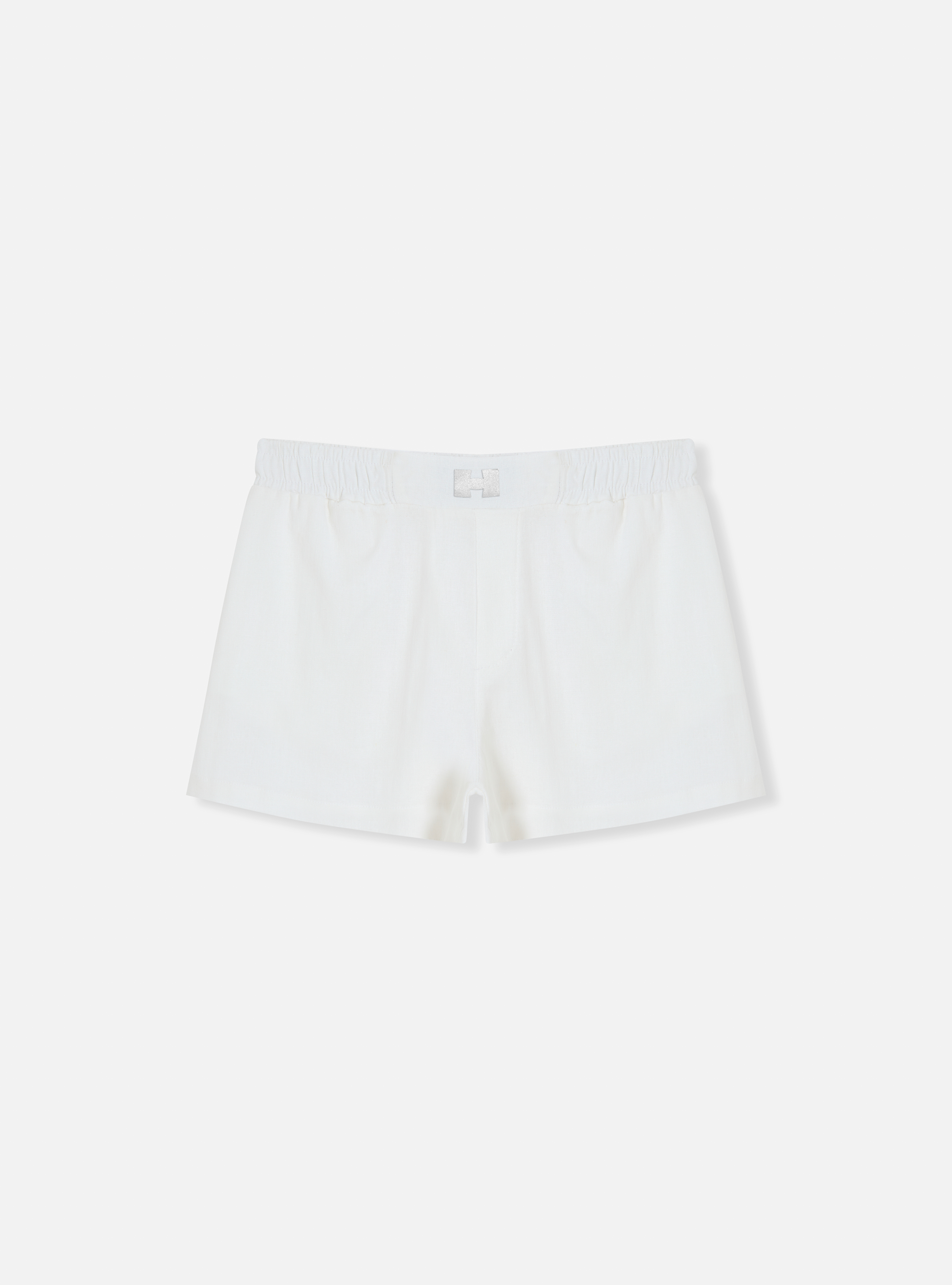 Shorts de linho e viscose com cós elástico off white