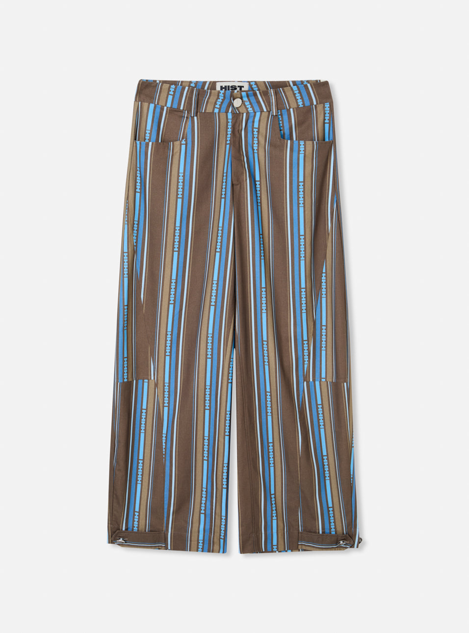 Calça oval de sarja listrada