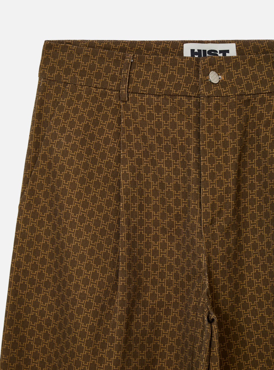 Calça Wide Leg de Sarja Estampa Monograma H HIST, detalhe da peça
